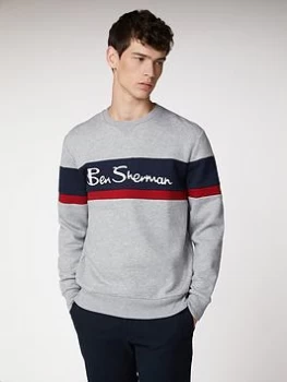 Ben Sherman Sports Crew Neck Sweat-LIGHT GREY, Light Grey, Size L, Men