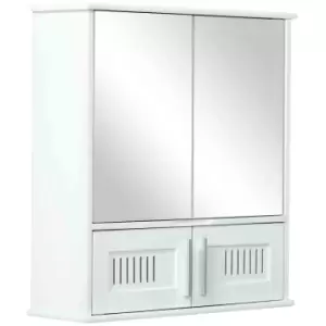 image of Kleankin Bathroom Mirror Cabinet Wall Mount Storage Unit Double Doors, White