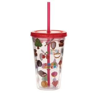 image of Game Over Double Walled Cup with Lid and Straw