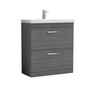 image of Nuie Athena 800 Floor Standing 2-drawer Vanity & Thin-edge Basin - Grey Woodgrain