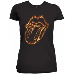 Image of Rolling Stones Flaming Tongue Black Ladies T Shirt: Large