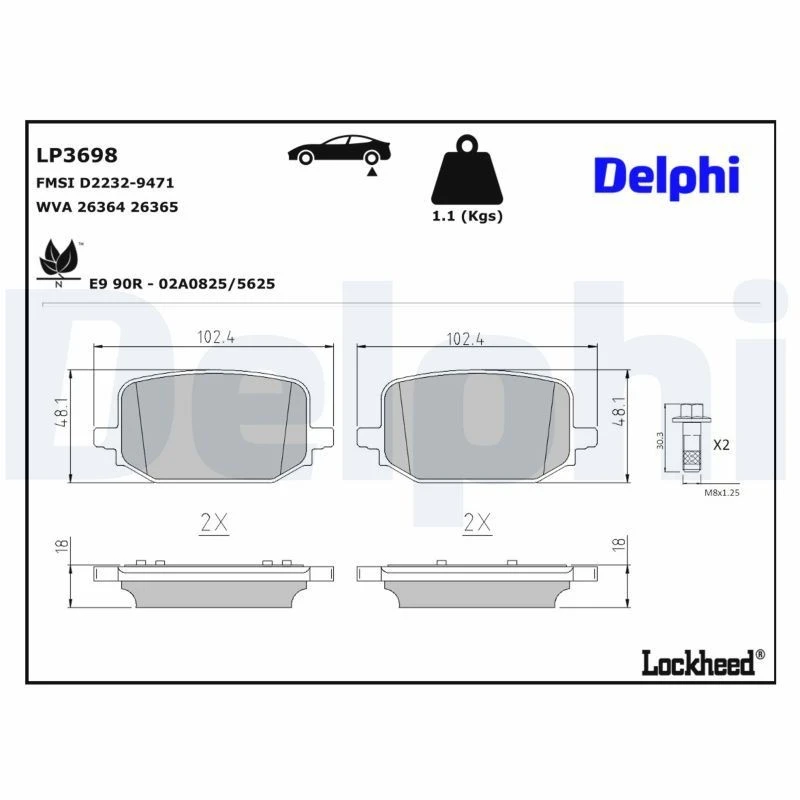 Image of DELPHI Brake pad set DELPHI LP3698