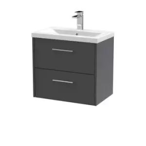 image of Hudson Reed Juno 600mm Wall Hung 2 Drawer Vanity & Mid-Edge Basin - Graphite Grey