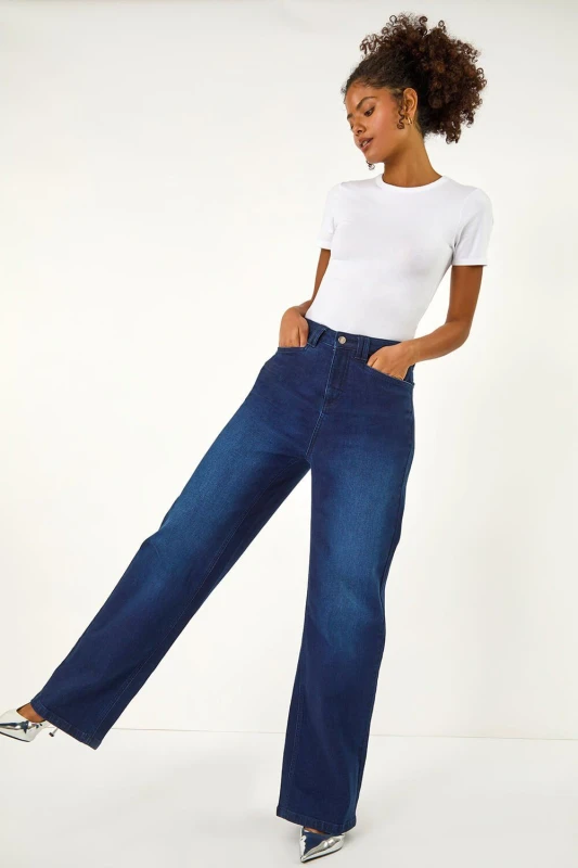 Image of Dusk Womens Denim Stretch Wide Leg Jeans in Indigo Size: 12 Indigo Female 12