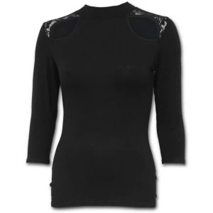 Image of Gothic Elegance Lace Shoulder 3/4 Sleeve Womens Small Long Sleeve Top - Black