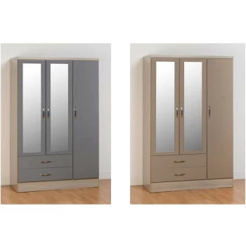 Nevada High Gloss 3 Door 2 Drawer Wardrobe Oyster Grey - Seconique