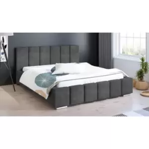 Image of Lemela Upholstered Beds - Plush Velvet, Double Size Frame, Grey - Grey