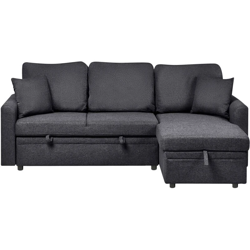 Image of Beliani Corner Sofa Bed 3 Seater Nassjo Faux Linen Black Left Hand