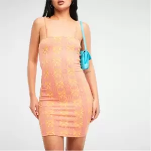 image of Missguided Cami Square Neck Jacquard Mini Dress - Orange