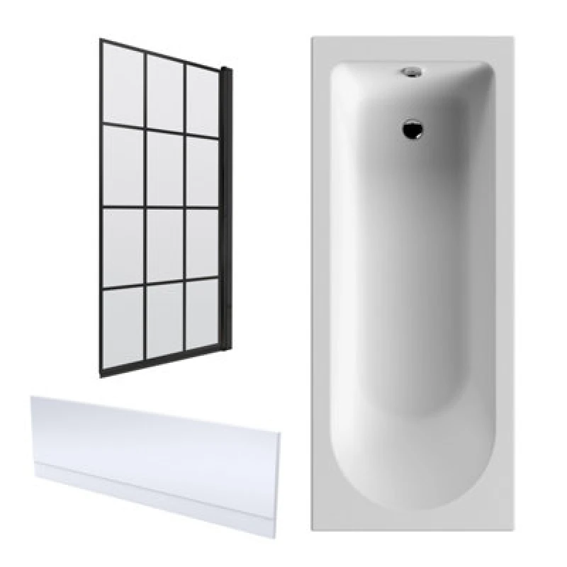 Image of Balterley Round Bathtub Front Panel and Bath Screen Black Framed Black