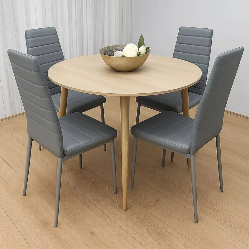 Image of KOSY KOALA Modern Round Dining Table With 4 Grey Faux Leather Chairs Grey Unisex
