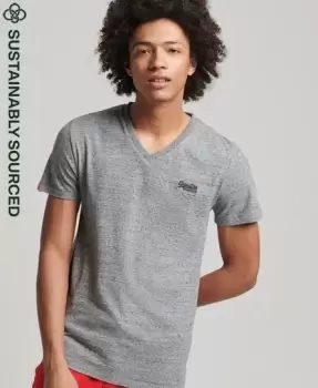 Image of Superdry Mens Orange Label Vintage Embroidery V-Neck T-Shirt Grey / Flint Steel Grit - Size: M