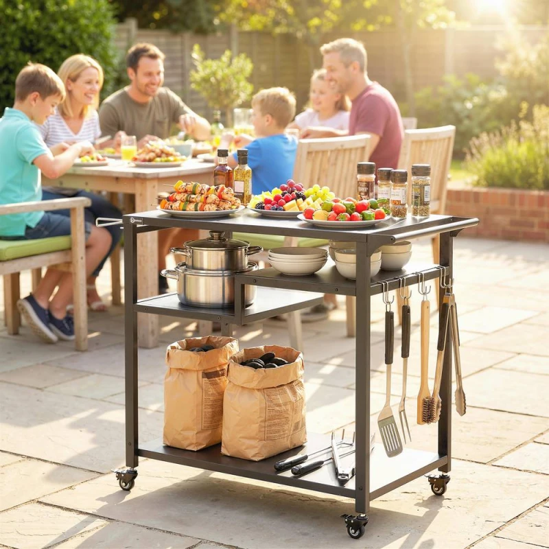 Image of OUTSUNNY Outdoor Grill Cart, Movable Food Prep Table on Wheels, Black Unisex