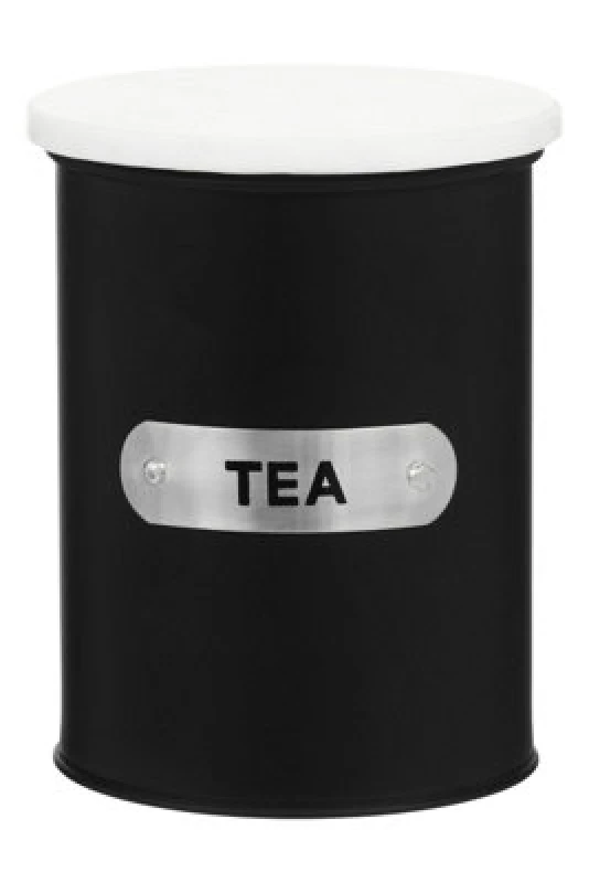 Image of Premier Housewares Interiors By Premier Functional Design Black Enamel Tea Canister, Chic Design Metal Canister, Durable Stainless Steel Canister
