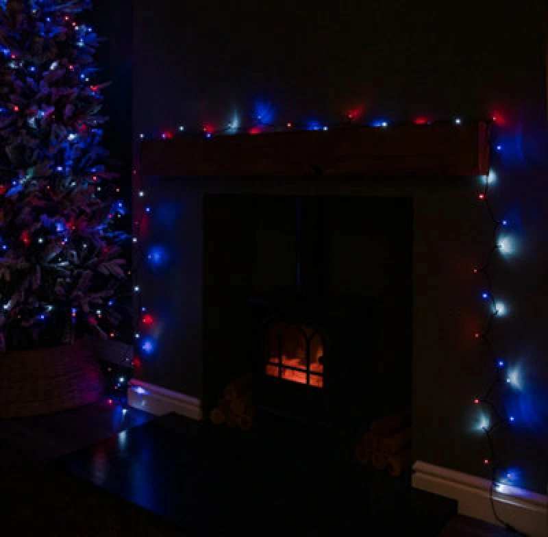 Image of 38.3m 480 LED SupaBrights Multi-Action Christmas String Lights with Timer in Blue, Red & White