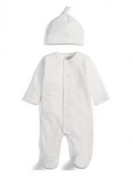 image of Mamas & Papas Baby Cloud Velour Sleepsuit With Hat Baby Unisex