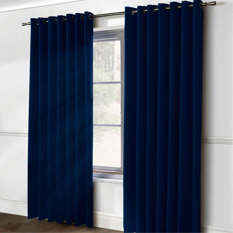 Image of Alan Symonds Plain 95% Blackout Ring Top Curtains Navy unisex 117x183cm