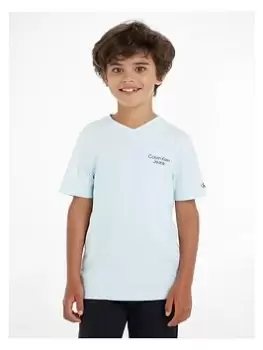 Image of Calvin Klein Jeans Boys Stack Logo V-neck Short Sleeve T-Shirt - Keepsake Blue, Light Blue, Size 14 Years