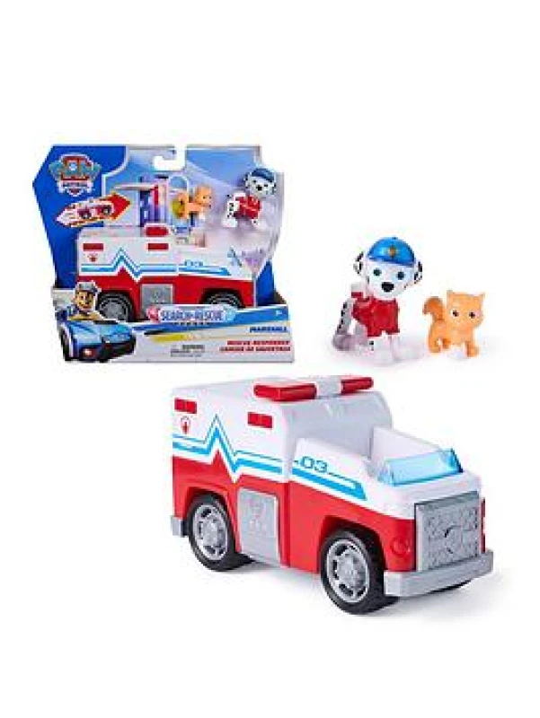 Image of Paw Patrol: Search & Rescue Marshall Rescue Responder Vehicle with 2 Figures Toy Truck with Pull-Back Action Kids Toys for Boys and Girls Ages 3+