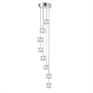 Image of LED 8 Light Spiral Cluster Pendant Chrome Glass