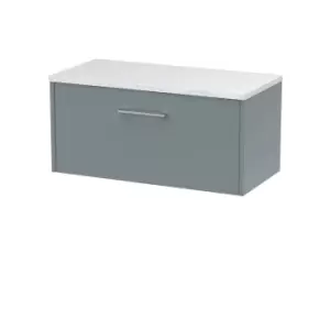 image of Hudson Reed Juno 800mm Wall Hung Single Drawer Vanity & Sparkling White Laminate Top - Coastal Grey