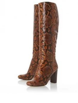 image of Dune London Simonne High Heel High Leg Boots - Snake Print