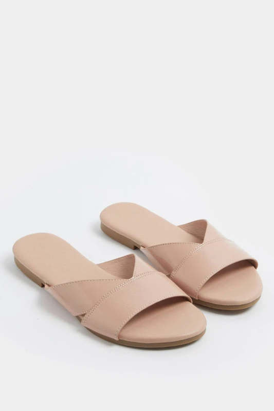 Image of Yours Womens Faux Leather Mule Sandals In Wide E Fit in Nude Size: 8E Nude Female 8E