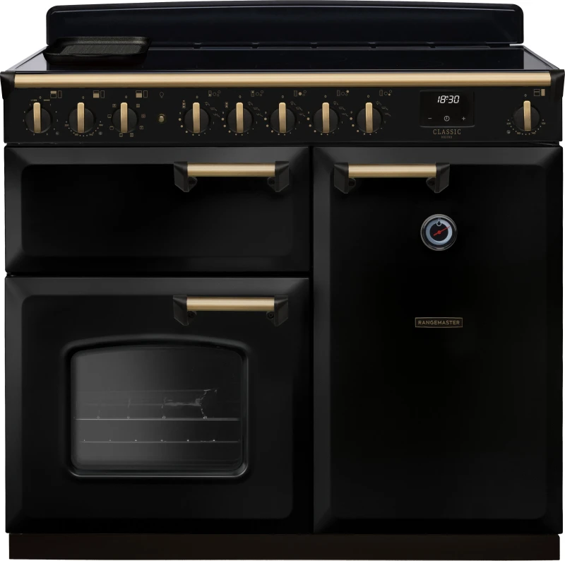 Image of Rangemaster CLDL100EIPGBL/AB1 Classic Deluxe 100cm Induction Range Cooker Antique Brass Trim 18309 - BLACK CLDL100EIPGBL/AB1