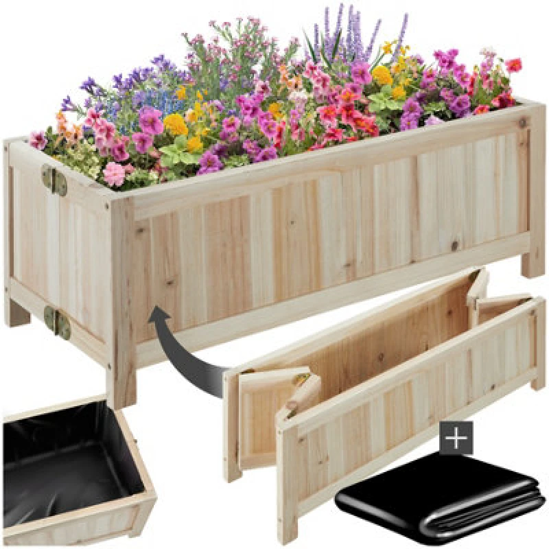 Image of Tectake Raised Bed - For Gardens, 30 Litre Capacity, Wooden, 70 X 30 X 25Cm 70 X 30 X 25cm - Brown