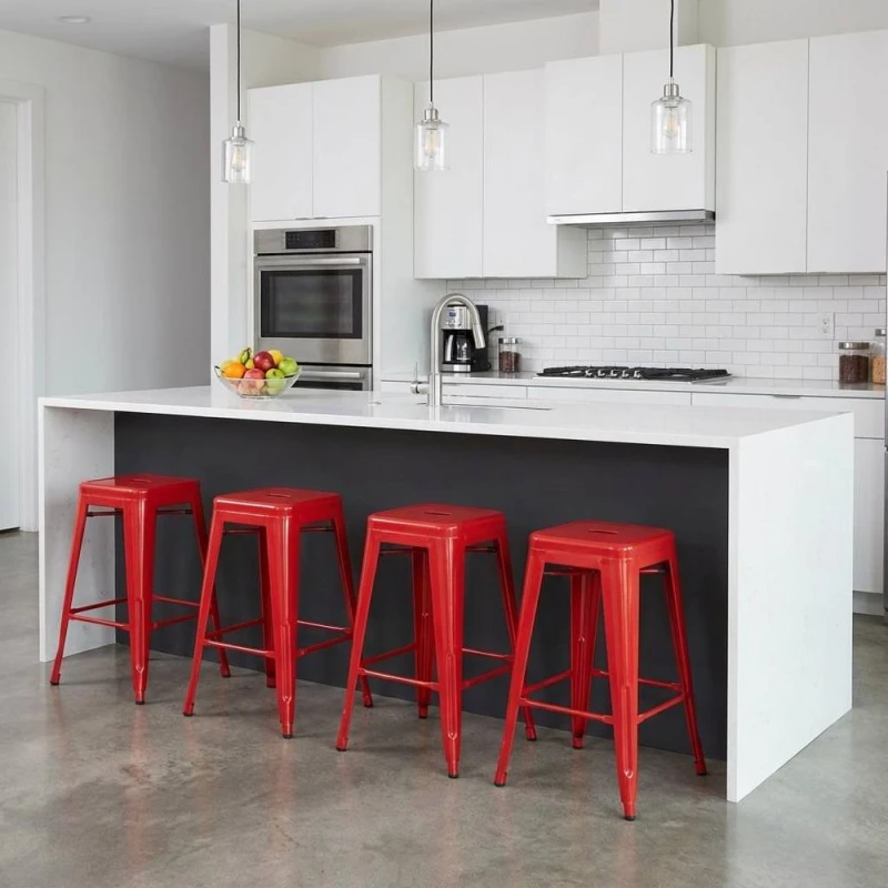 Image of FWStyle Bistro Set Of 4 24" Assembled Red Gloss Steel Countertop Stools Red Unisex