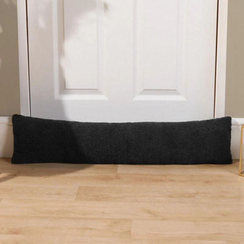 Image of OHS OHS Fabric Boucle Door Draught Excluder Draft Window Seal Insulation Fleece Stopper in Black One Size Unisex 5027434191802