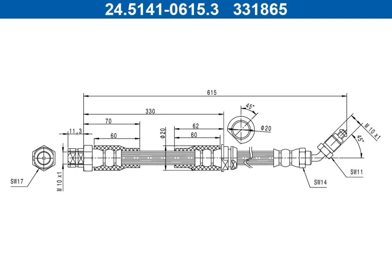 Image of ATE 24.5141-0615.3 Brake Hose Brake Hose (83)