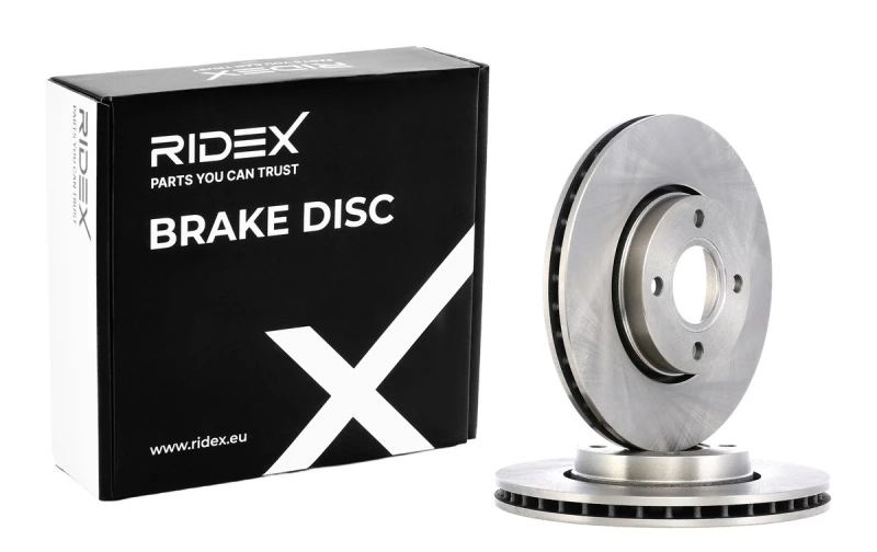 Image of RIDEX 82B0319 Brake disc Front Axle, Vented, Cast Iron, Uncoated, Untreated, without bolts/screws Cast Iron Brake Disc (82)