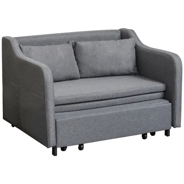 Image of 2 Seater Pull Out Sofa Bed Convertible Sleeper Couch with Pillows