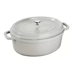 image of Staub La Cocotte 27cm oval Cast iron Cocotte white truffle