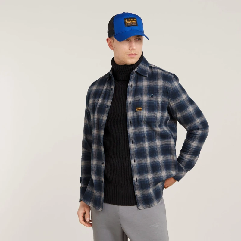 Image of G Star Mens Bristum Checked Long Sleeve Shirt Sea Blue male Small
