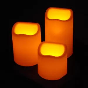 Image of 21cm Yellow LED Set Of 3 Battery Operated Flickering Candles On Black Tray