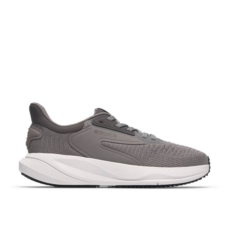 Image of Clarks Mens Pace Move Grey Trainers, Lace Up, Walking Size: 8-Standard Fit Grey Male 8-Standard Fit