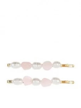 image of Accessorize 2-Pack Mixed Gem Freshwater Pearl Slides - Pink