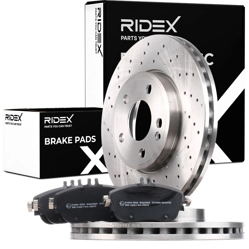 Image of RIDEX 3405B0403 Brake disc and pads set Front Axle, Brake Disc Type: perforated/vented, excl. wear warning contact Brake Set,disc brakes (3405)