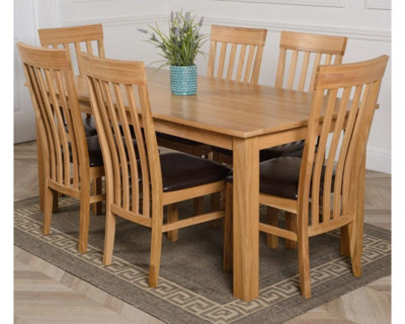 Image of Thats Furniture Oslo 180 x 90cm Large Oak Dining Table & 6 Harvard Chairs in Brown Brown Unisex 180 x 90 cm