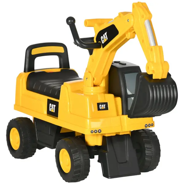 image of HOMCOM CAT Licensed Kids Ride On Toy Digger with Manual Shovel & Horn for Ages 1-3 Years