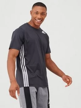 Image of Adidas Training 3 Stripe+ T-Shirt - Black