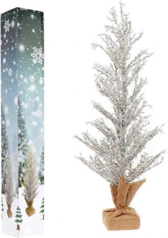 Image of Shatchi Pre-Lit Battery Operated or USB Christmas Tree Indoor Warm White Lights Decorations Large 24" 61cm White