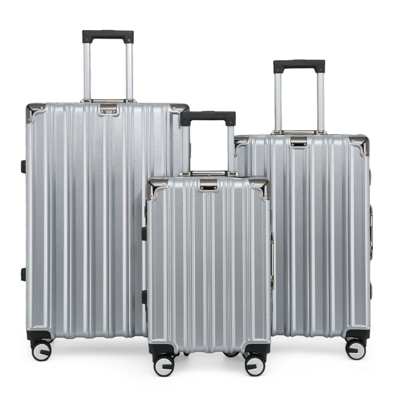 Image of Infinity Leather Hardshell Suitcase Robust 8 Wheel Luggage Cabin Case Bag in Silver Size: Medium Silver Unisex Medium