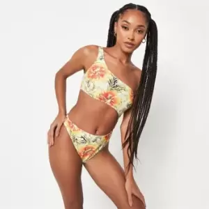 image of Missguided Tropical Print One Shoulder Cut Out Swimsuit - Multi