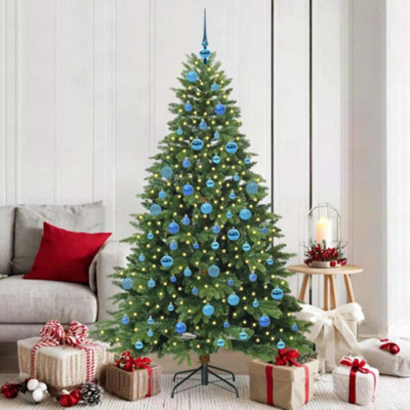 Image of vidaXL Artificial Christmas Tree with 300 LEDs and Blue Balls Green 180cm PE and PVC, Green 3397556