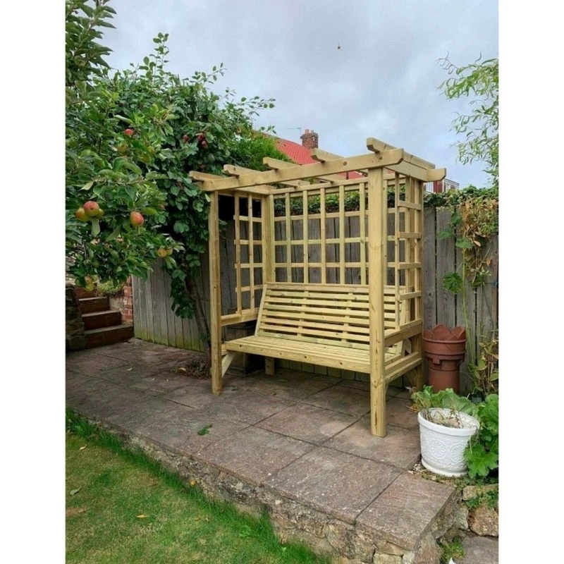 Image of Churnet Valley Garden Furniture Ltd Beatrice 3 Seat Arbour - Min. Assembly Required - Set of Cushions Inc in Brown Brown Unisex