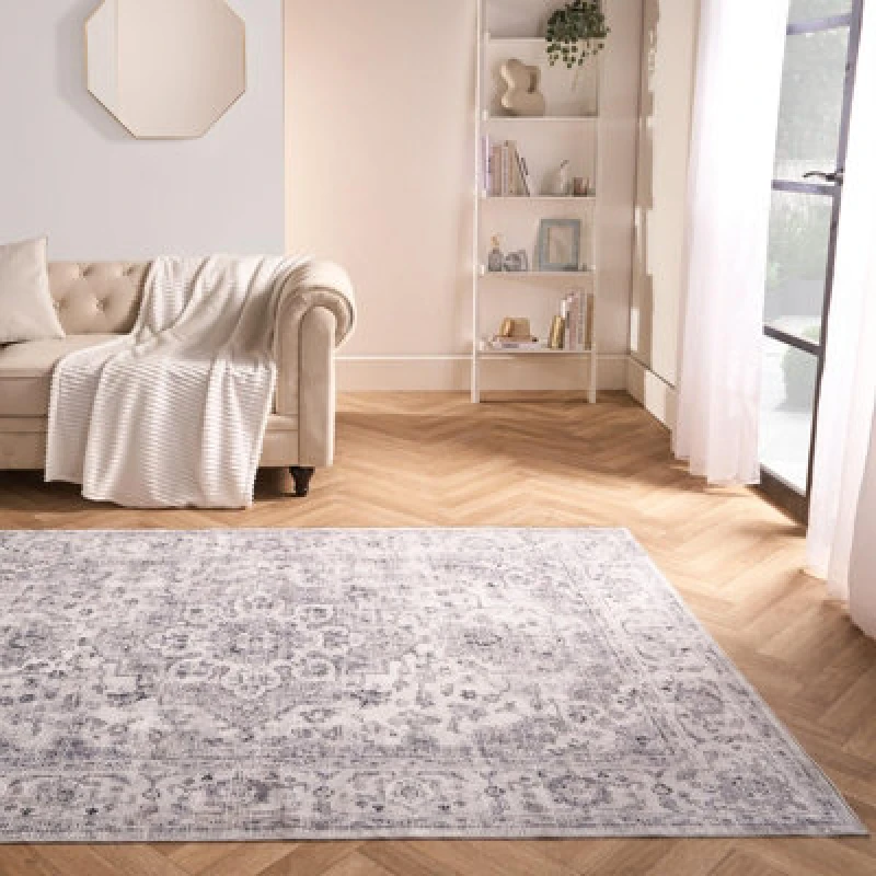 Image of OHS OHS Washable Rug Vintage Living Room Bedroom Decor Non Slip Runners Soft Carpet Mat in Grey Size: 120cm x 170cm Grey 120cm x 170cm Unisex 502743