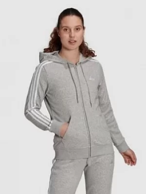 Image of Adidas Essentials 3 Stripes Full Zip Hoodie, Medium Grey Heather Size M Women